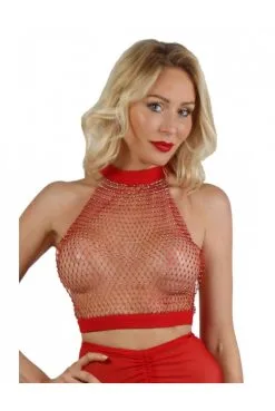 Top Court Rouge Filet Strass