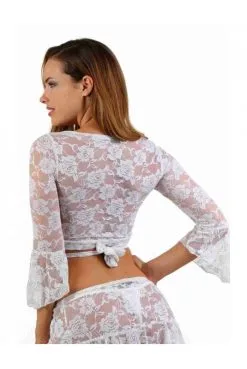 Top Dentelle Blanc Sexy à Nouer Sur Le Devant -SexToys Soldes top dentelle blanc sexy a nouer sur le devant 2