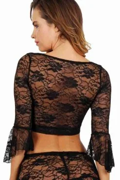 Top Dentelle Noir Sexy à Nouer Sur Le Devant -SexToys Soldes top dentelle noir sexy a nouer sur le devant 2