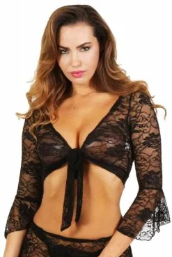 Top Dentelle Noir Sexy à Nouer Sur Le Devant