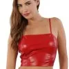 Top Fetish Simili Cuir Rouge Dos Zippé