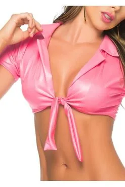 Top Sexy Rose WetLook Effet Mouillé à Nouer -SexToys Soldes top sexy rose wetlook effet mouille a nouer 4