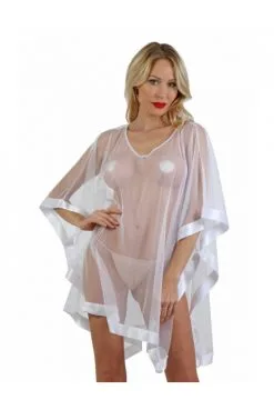 Tunique Transparente Ample Blanc Voile Et Satin -SexToys Soldes tunique transparente ample blanc voile et satin 2