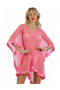 Tunique Transparente Ample Rose Voile Et Satin -SexToys Soldes tunique transparente ample rose voile et satin 2