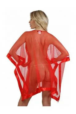 Tunique Transparente Ample Rouge Voile Et Satin -SexToys Soldes tunique transparente ample rouge voile et satin 2